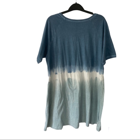 Boho Cotton T Shirt Dress Blue Tie Dye Knee Length Embroidered Short Sleeve sml - Picture 6 of 6